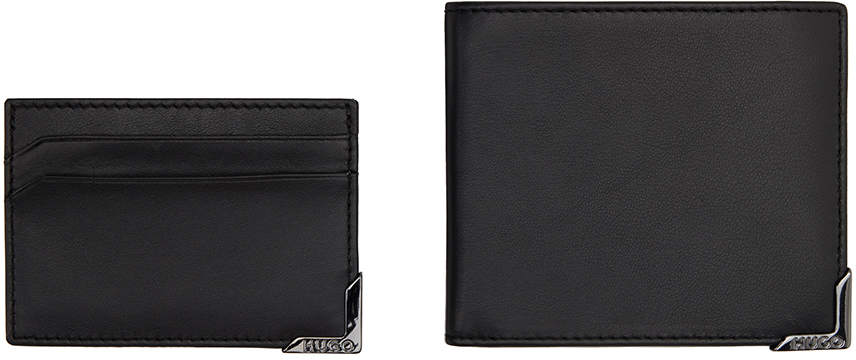 Hugo Black Plaque Wallet & Card Holder Set In Black 001