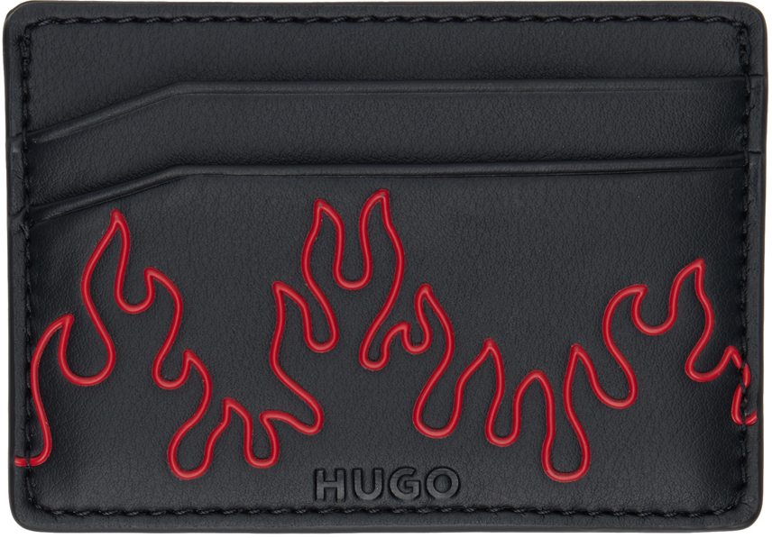 Hugo Black Faux-leather Flame Artwork Card Holder In Black 001