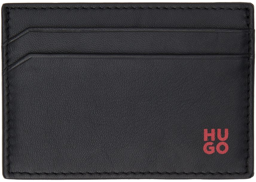 Shop Hugo Black Stacked Logo Card Holder In 001-black