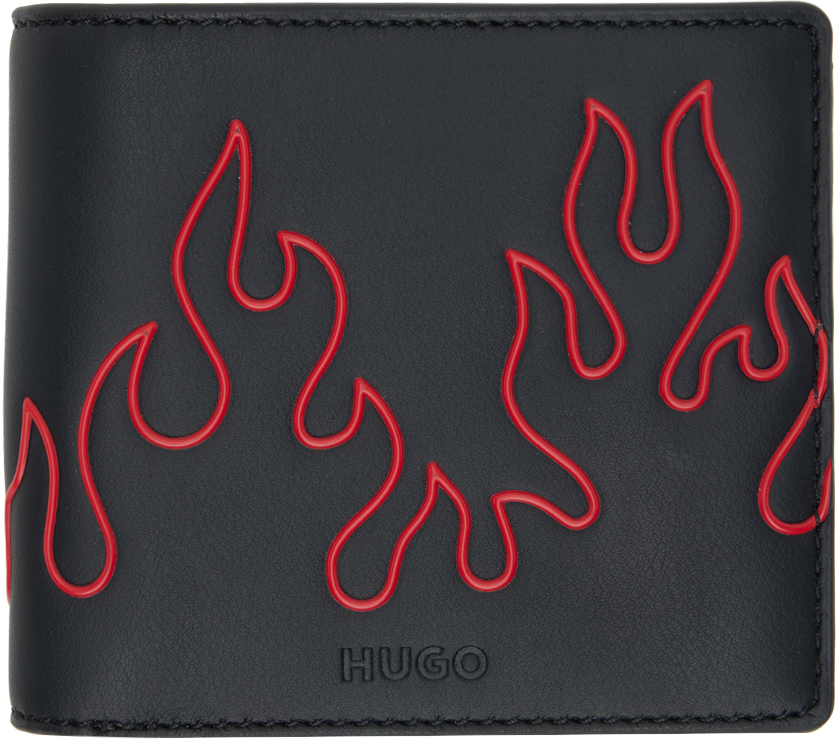Hugo Black Faux-Leather Flame Artwork Wallet