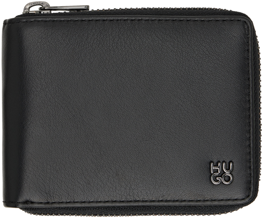 Black Matte Leather Ziparound Wallet