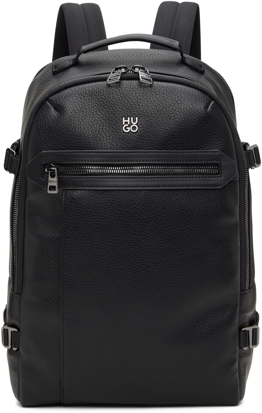 Hugo Boss Multi-pocket Backpack With Stacked Logo In Black 001