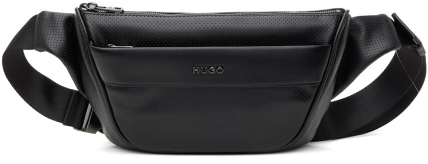 Hugo Black Perforated Logo Lettering Faux-leather Belt Bag