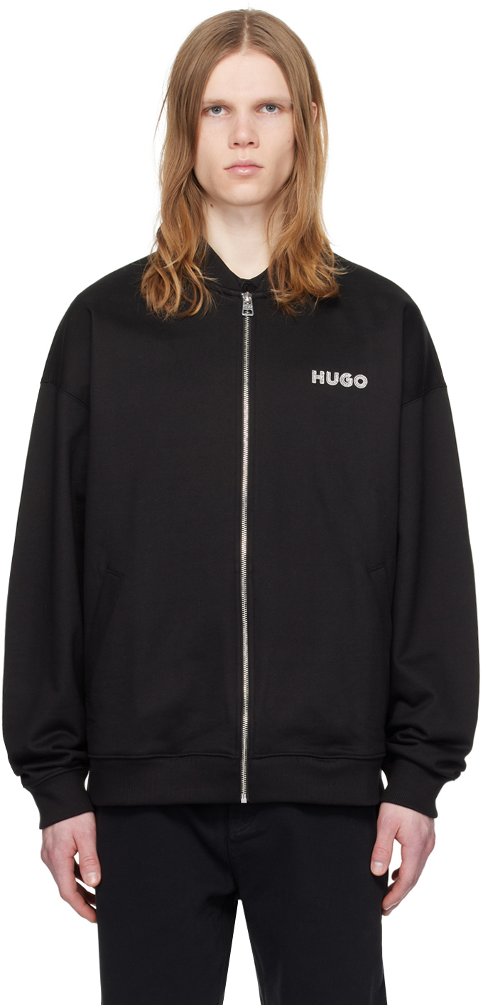 Shop Hugo Black Embroidered Bomber Jacket In 001-black