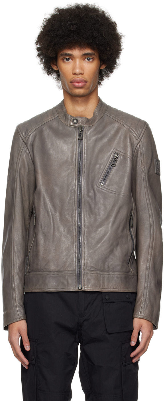 Belstaff Gray V Racer Leather Jacket In Charc