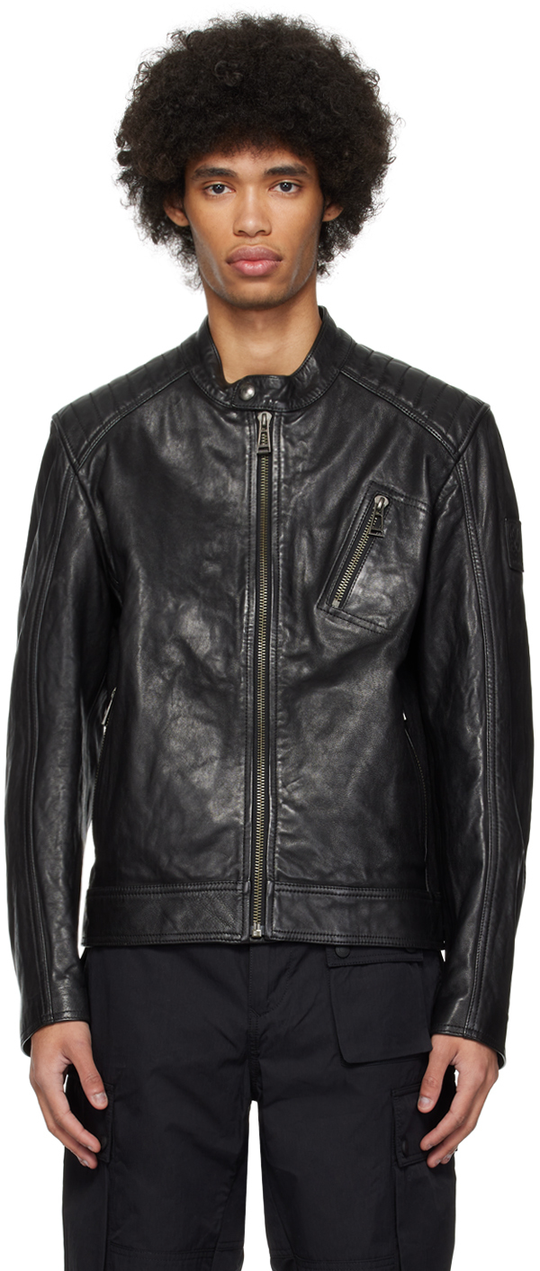Black V Racer Leather Jacket by Belstaff on Sale