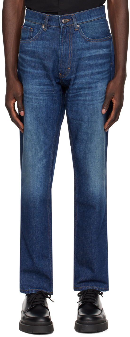 Shop Hugo Blue Five-pocket Jeans In 415-navy