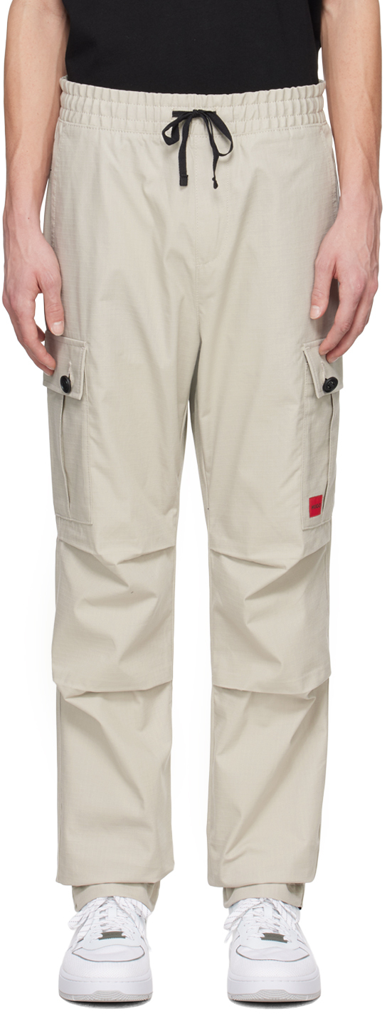 Shop Hugo Beige Regular-fit Cargo Pants In 055-light/pastelgrey