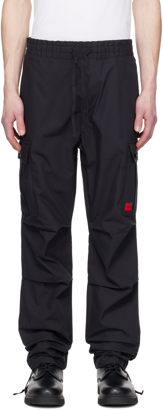 Shop Hugo Black Regular-fit Cargo Pants In 001-black