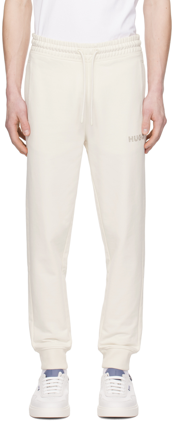 Shop Hugo Off-white Embroidered Sweatpants In 121-open White