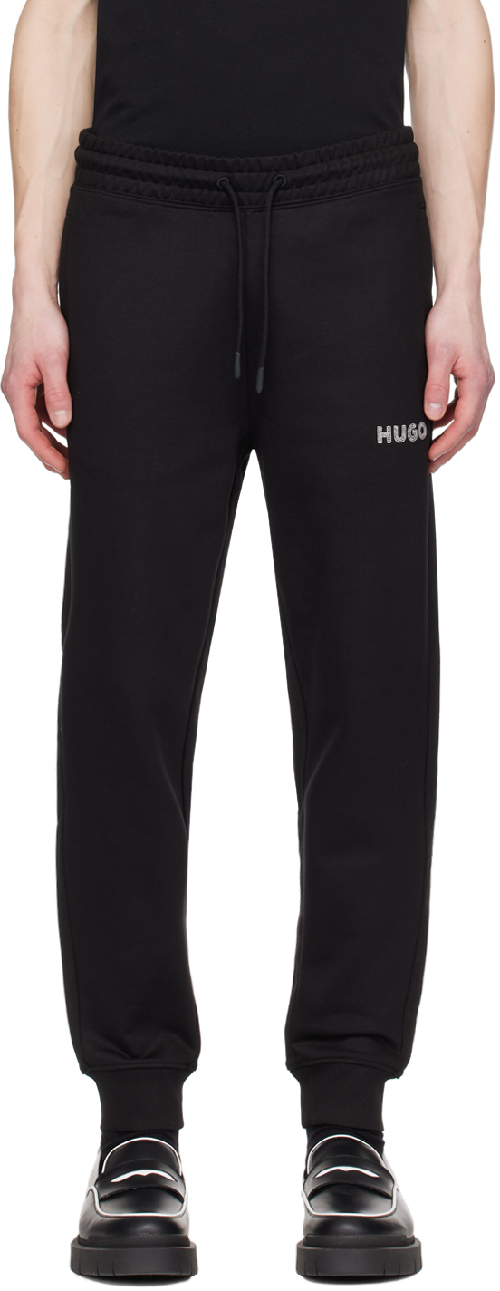 Shop Hugo Black Embroidered Sweatpants In 001-black