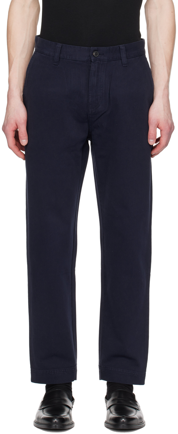 Shop Hugo Navy Tapered-fit Trousers In 405-dark Blue