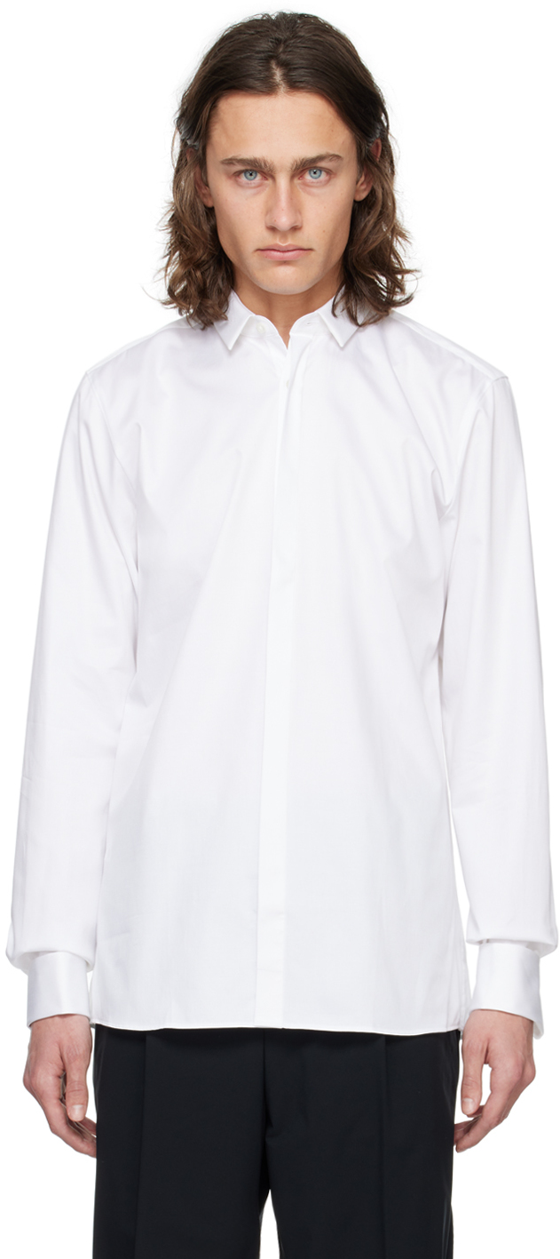 Hugo White Spread Collar Shirt In 199-open White
