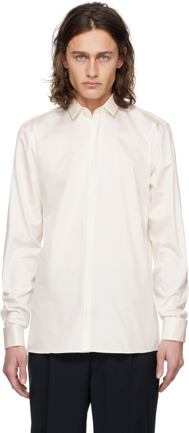 Hugo Off-white Spread Collar Shirt In 101-natural