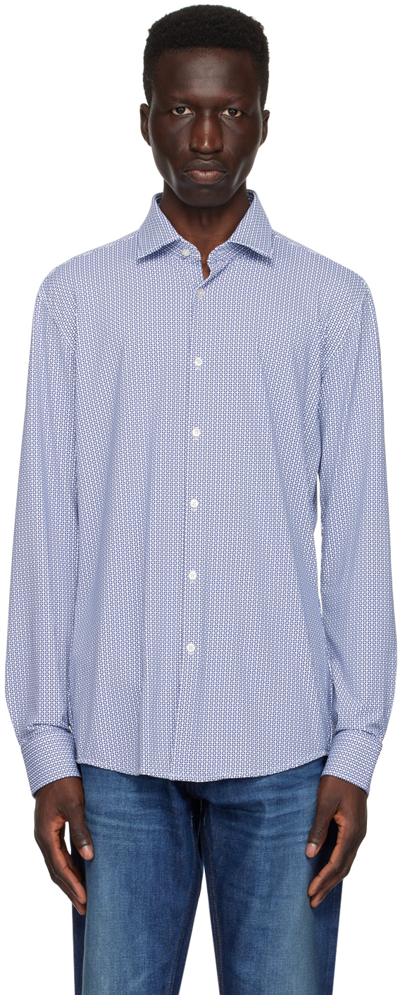 Shop Hugo Blue & White Print Shirt In 459-light/pastelblue