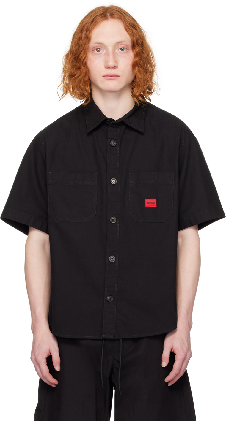 Shop Hugo Black Patch Shirt In 001-black
