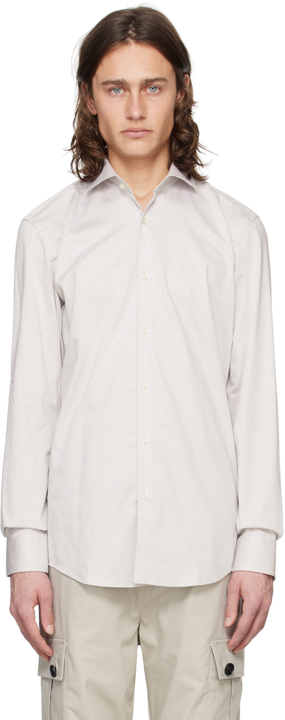 Shop Hugo Gray Spread Collar Shirt In 055-light/pastelgrey