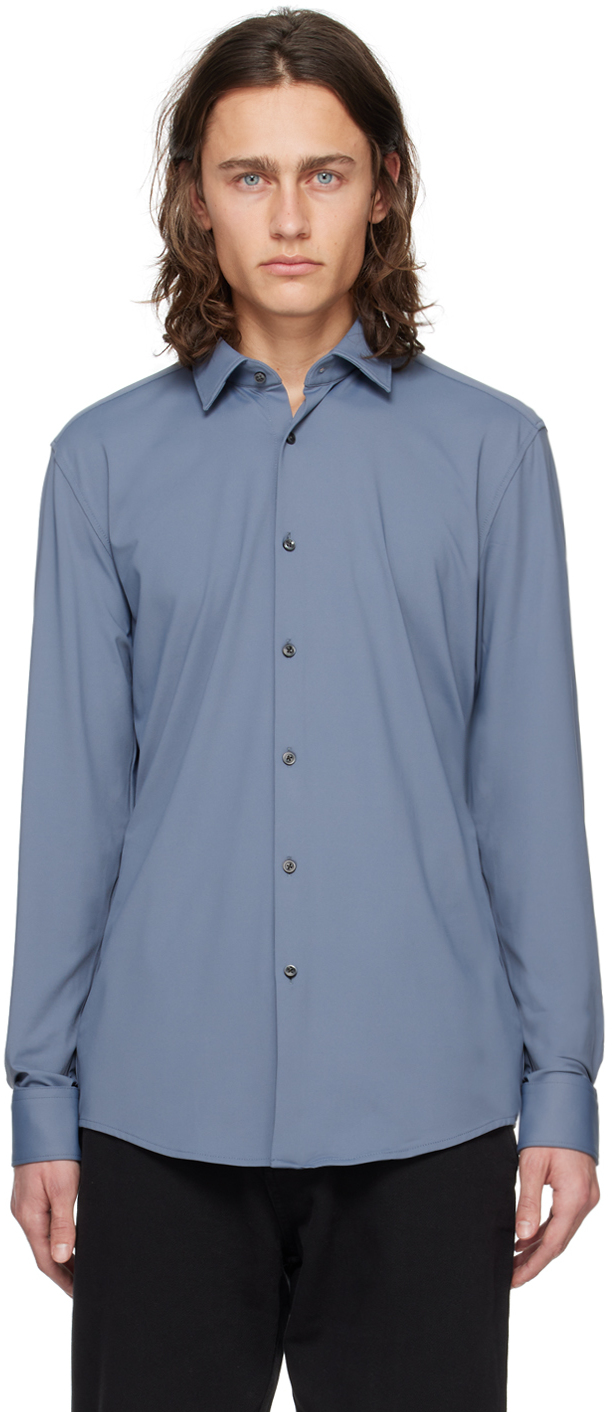 Hugo Gray Buttoned Shirt In 462-open Blue