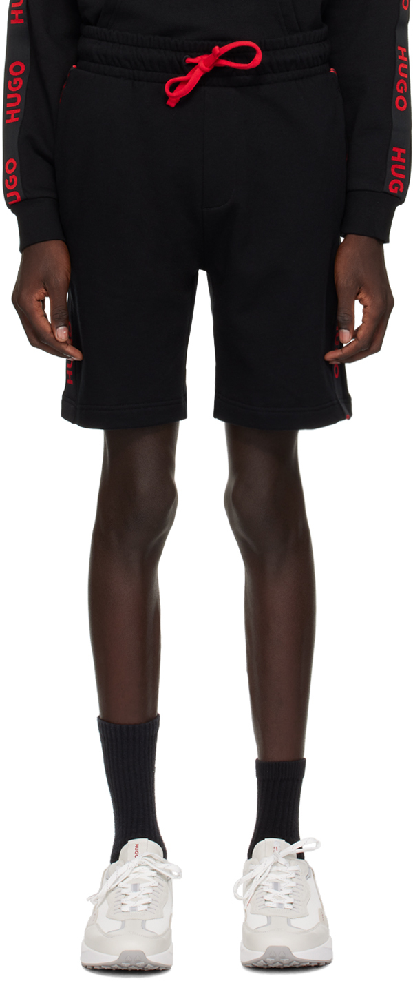 Hugo Drawstring Cotton Track Shorts In Black
