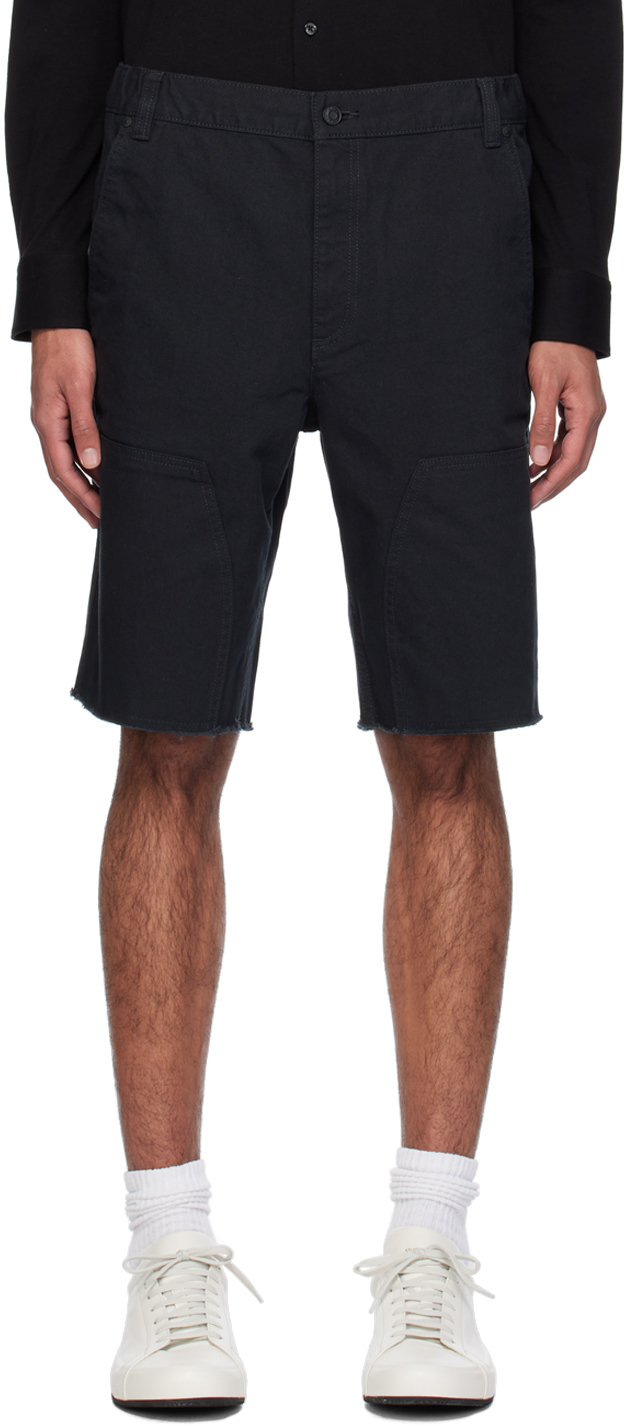 Shop Hugo Black Raw Edge Shorts In 001-black