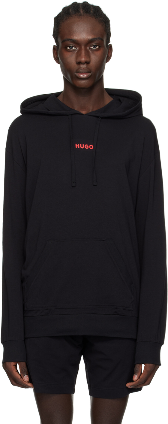 Hugo Black Printed Hoodie In Black 001