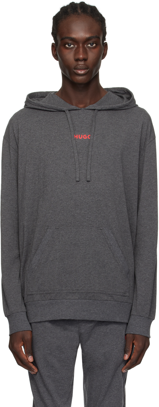 Hugo Gray Printed Hoodie In Open Grey 061