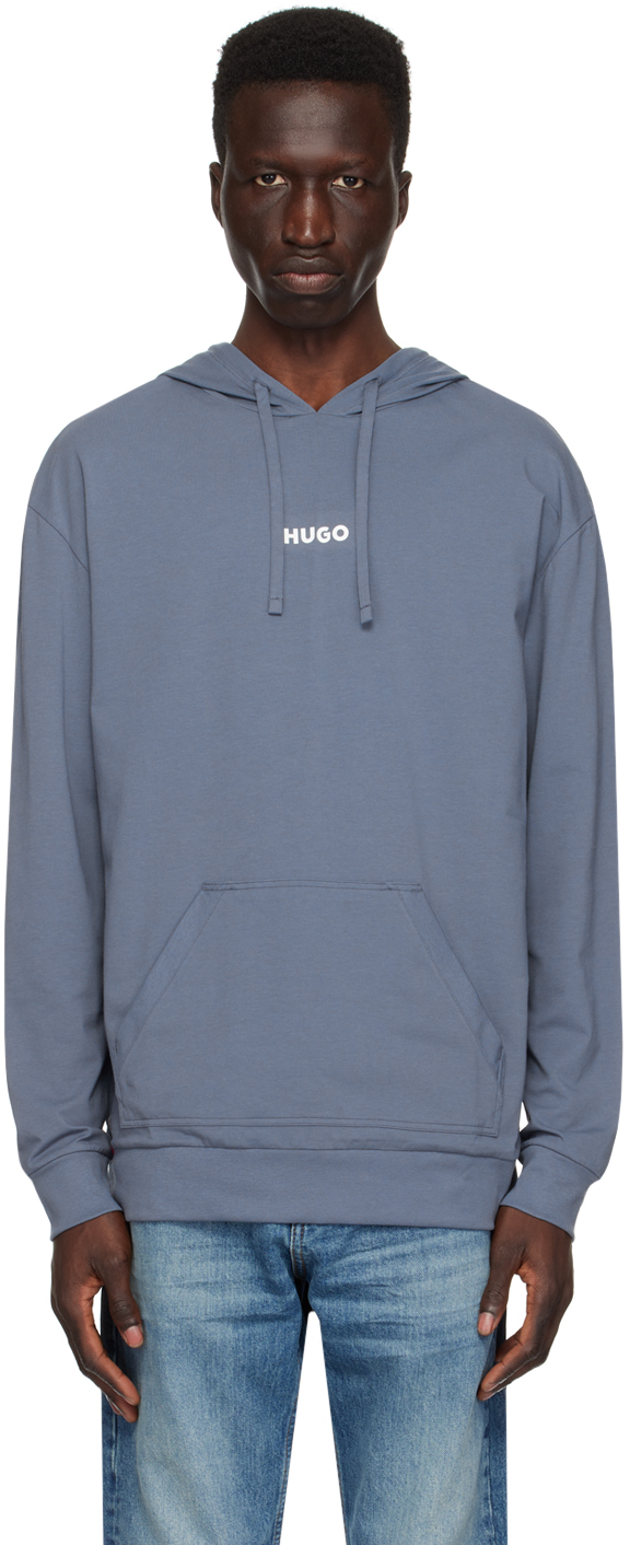 Shop Hugo Blue Print Hoodie In 462-open Blue