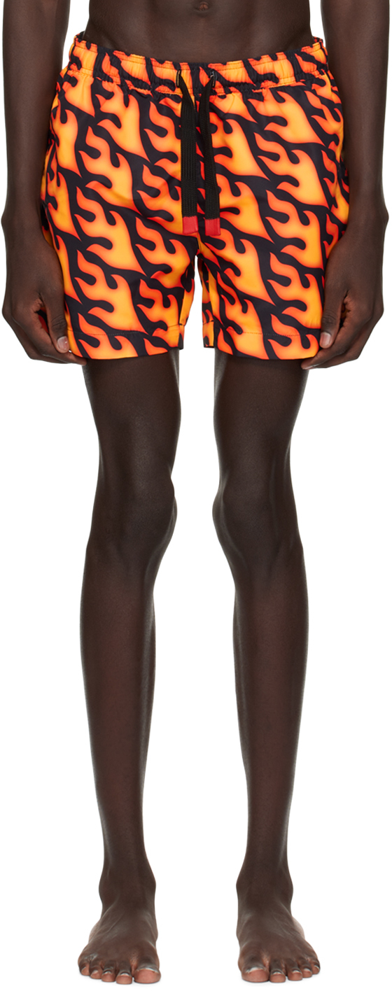 Black & Orange Printed Swim Shorts