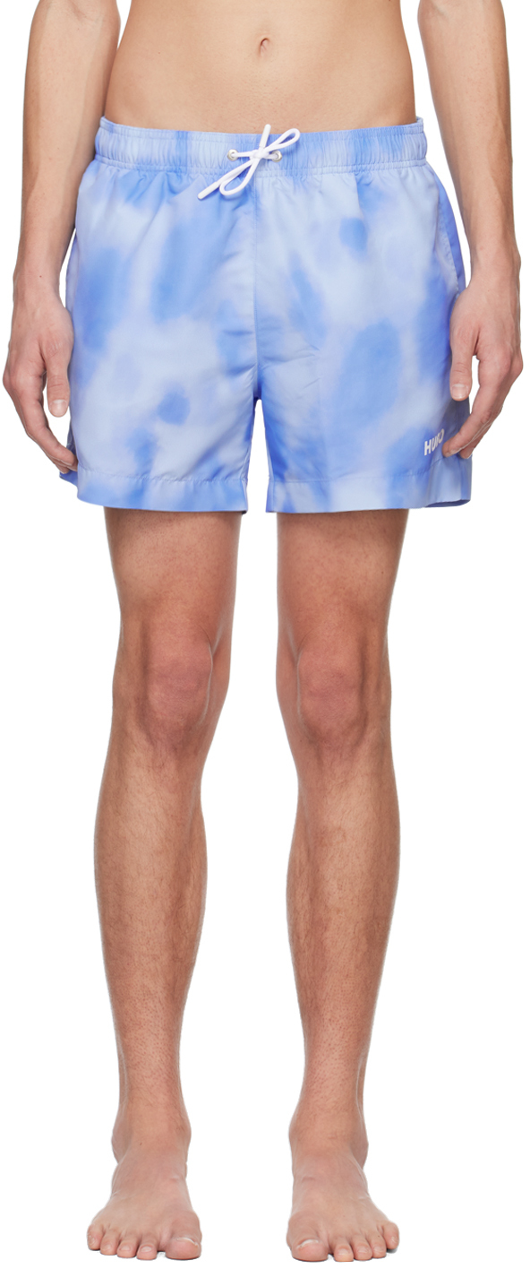 Hugo Blue Printed Swim Shorts In 450-light/pastelblue