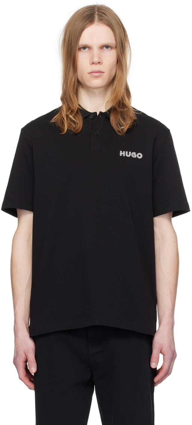 Shop Hugo Black Embroidered Polo In 001-black