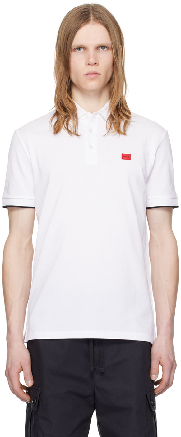 Shop Hugo White Slim-fit Polo In 120-open White