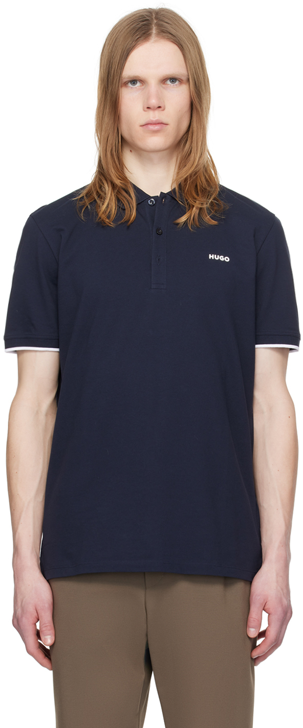 Shop Hugo Navy Slim-fit Polo In 406-dark Blue