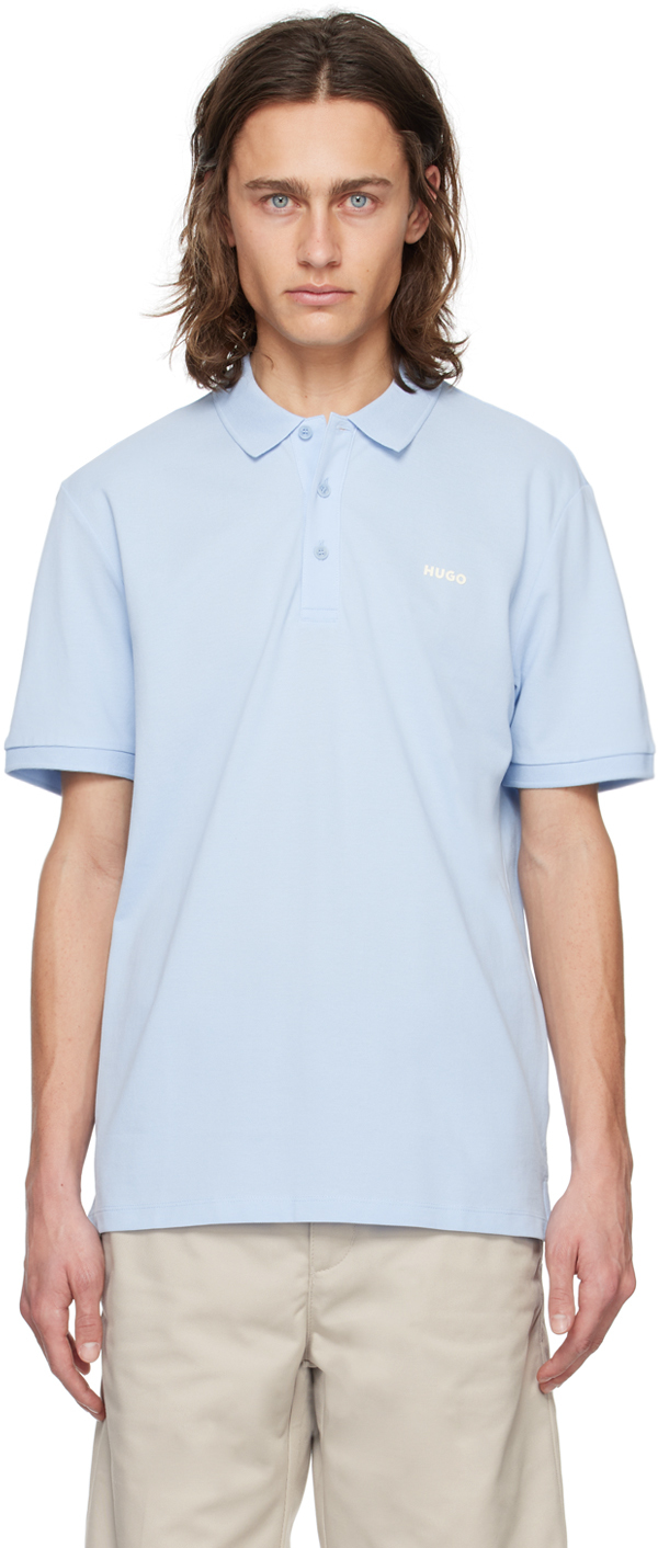 Hugo Blue Printed Polo In 455-light/pastelblue