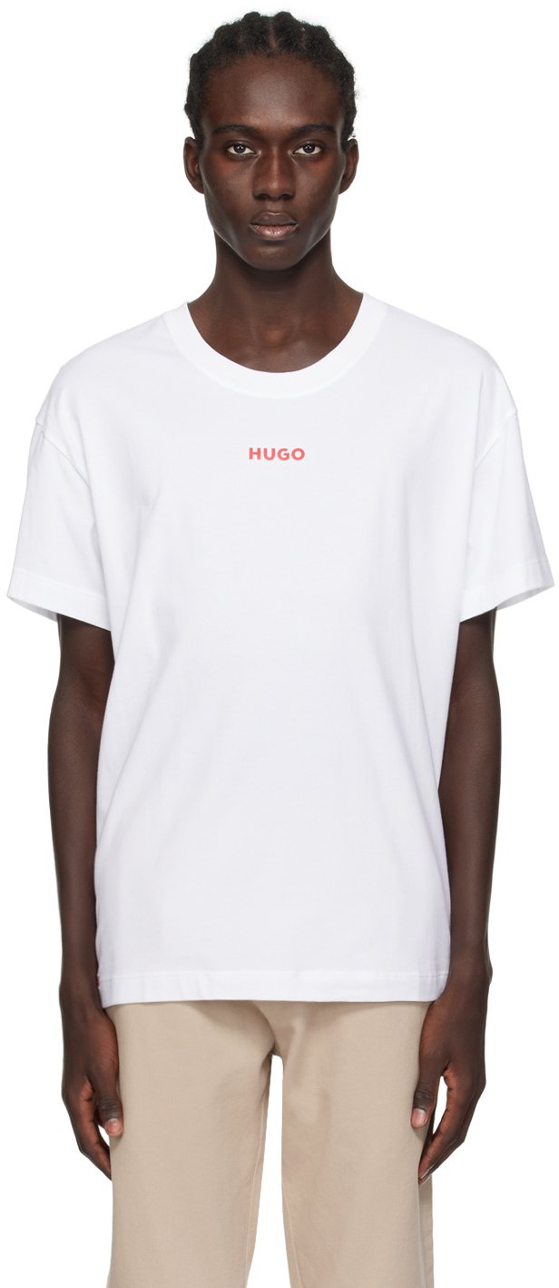 Hugo White Printed T-shirt In Natural 101