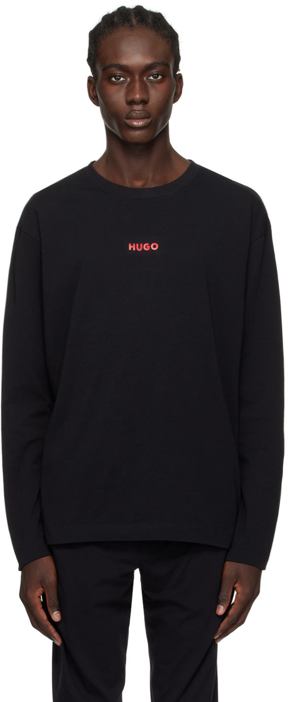 Hugo Black Printed Long Sleeve T-shirt In Black 001