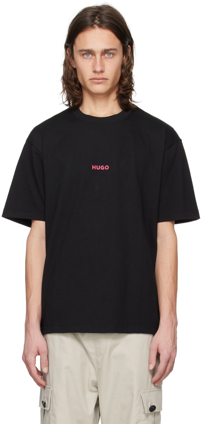 Shop Hugo Black Printed T-shirt In 001-black