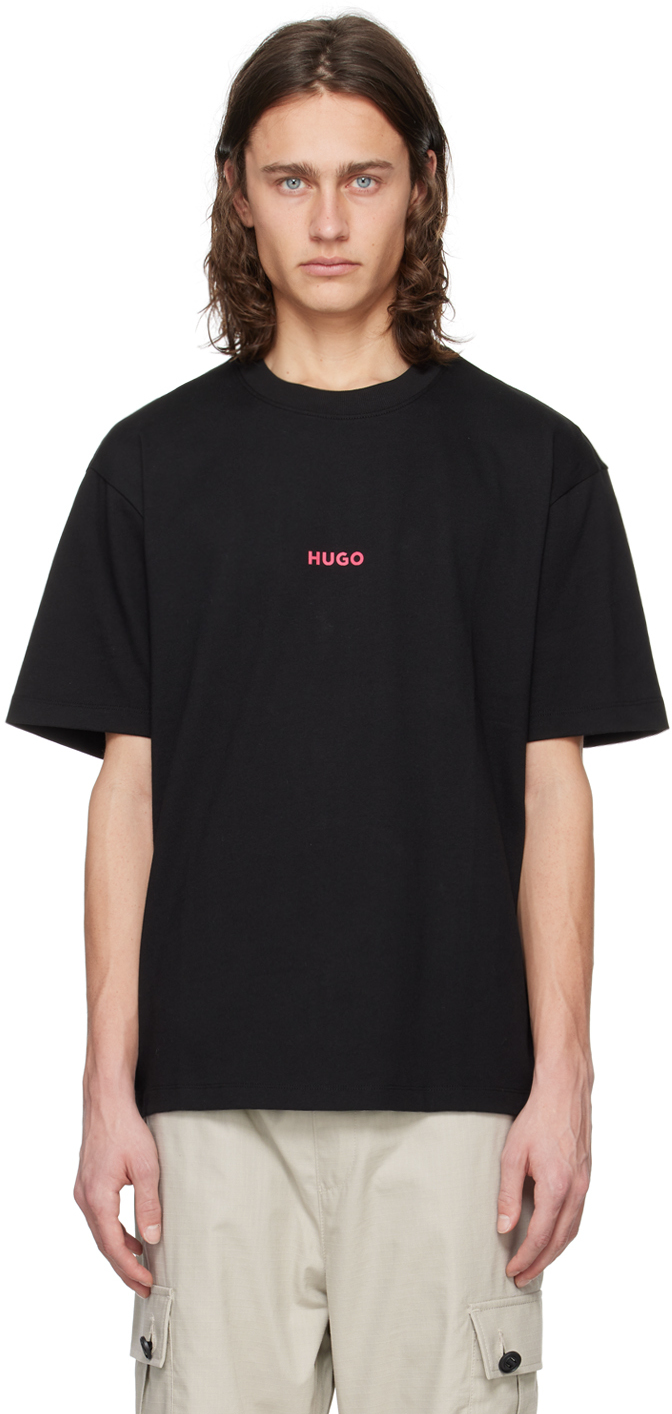 Black Printed T-Shirt by Hugo on Sale