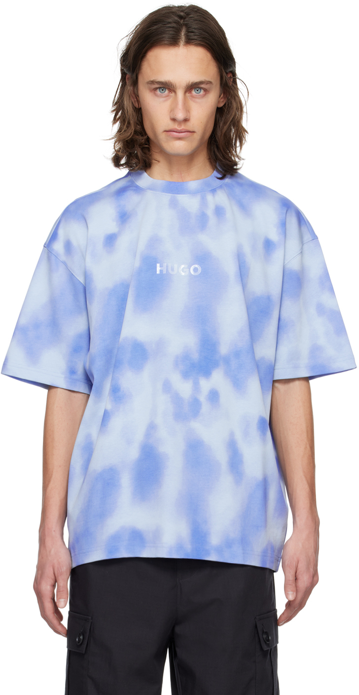 Hugo Blue Printed T-shirt In 485-open Blue