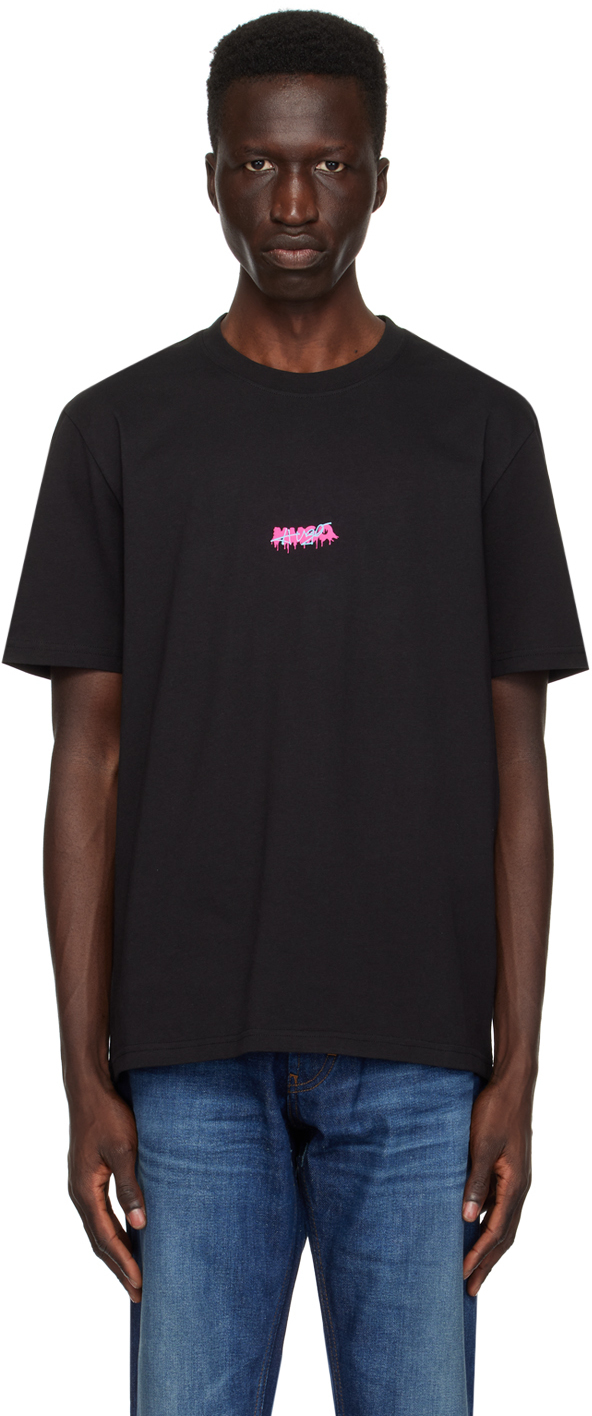Shop Hugo Black Print T-shirt In 001-black