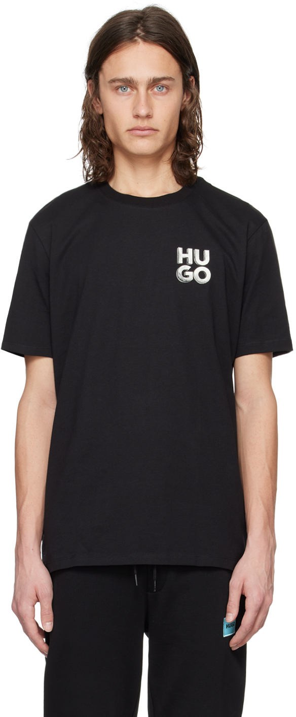 Shop Hugo Black Crewneck T-shirt In 001-black