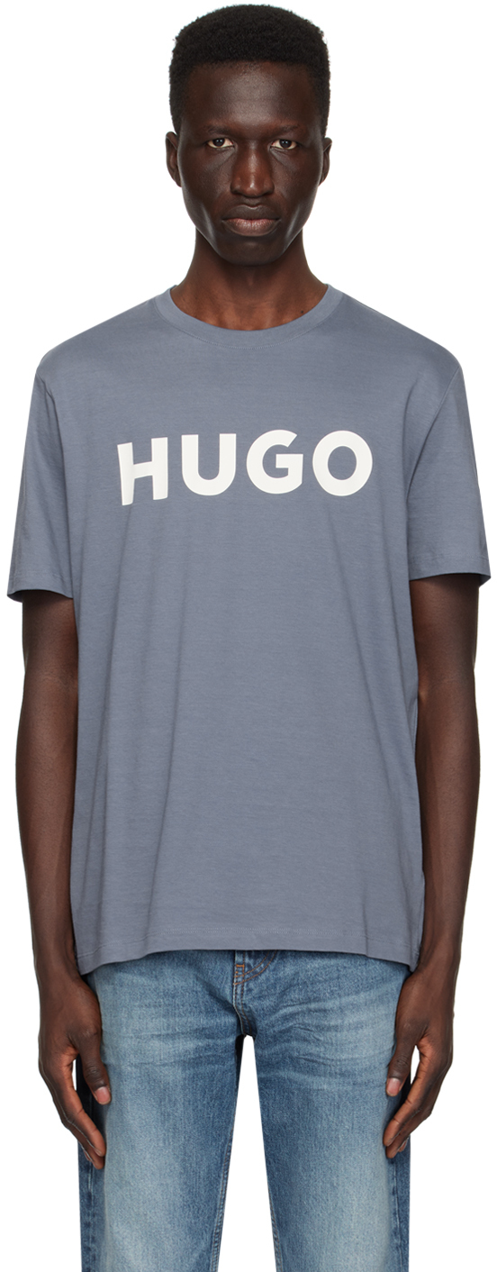 Shop Hugo Blue Print T-shirt In 462-open Blue