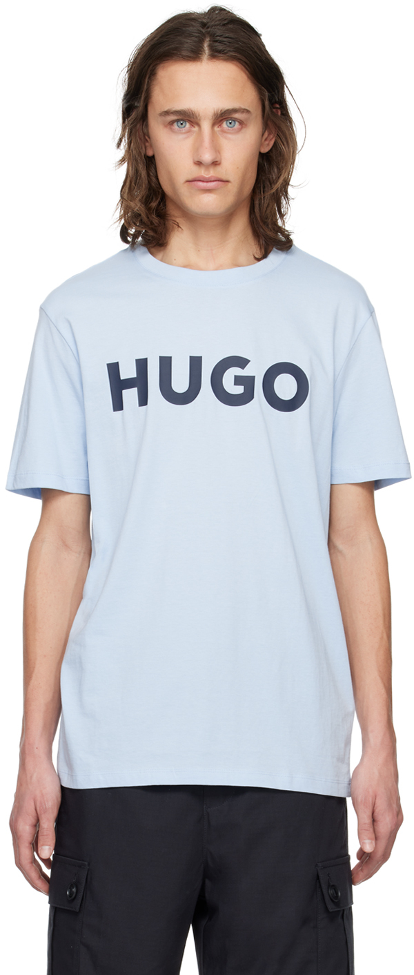 Hugo Blue Bonded T-shirt In 455-light/pastelblue