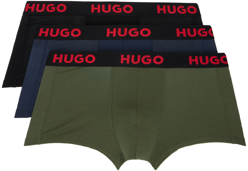 Hugo Three-pack Multicolor Boxer Briefs In 308-dark Green