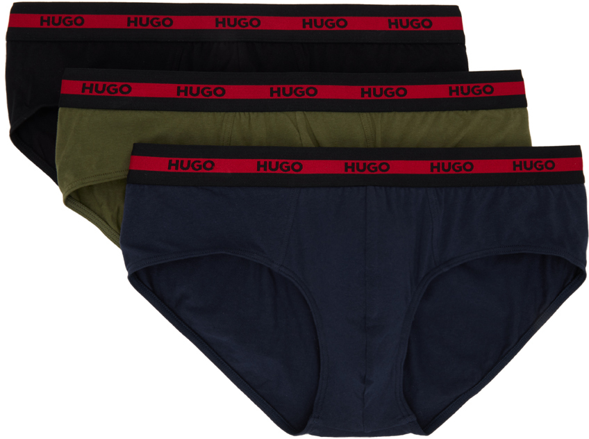 Hugo Three-pack Multicolor Briefs In 308-dark Green