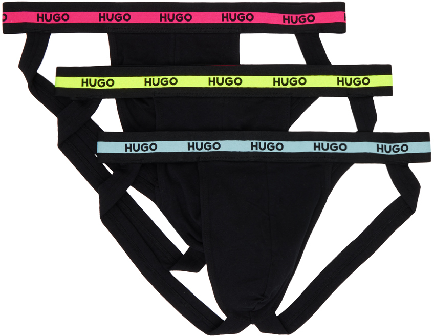 Shop Hugo Three-pack Black Jockstraps In 007-black