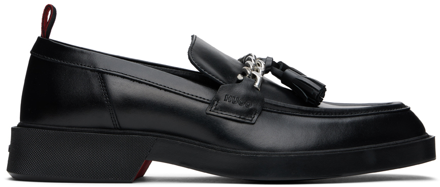 Shop Hugo Black Chain Loafers In 001-black