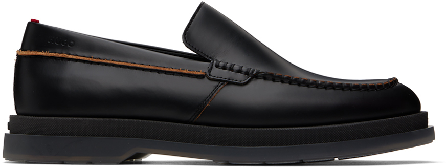 Shop Hugo Black Slip-on Loafers In 001-black