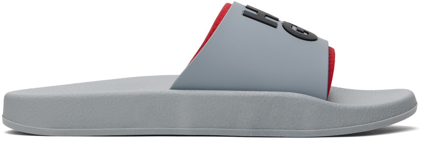 Hugo Grey Logo-bonded Strap Slides In Medium Grey 036