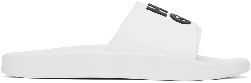 Hugo White Logo-branded Strap Slides In 100-white