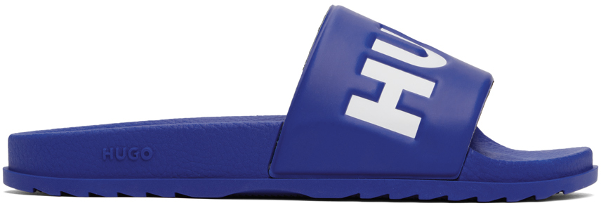 Hugo Blue Logo Strap Slides In 493-open Blue
